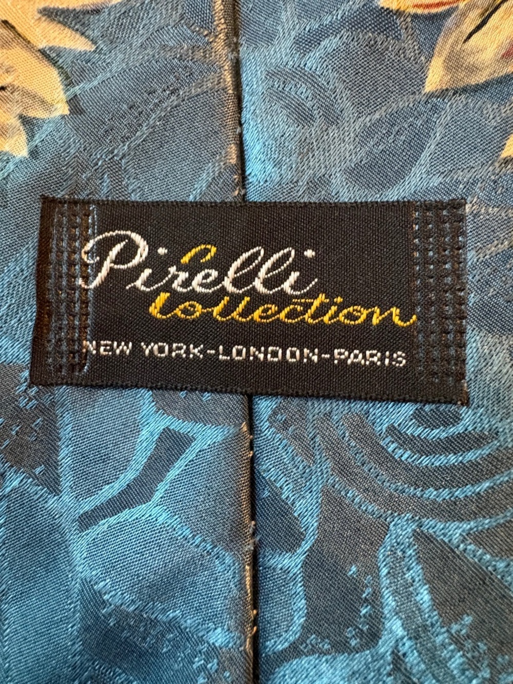 Vintage Pirelli Collection Blue Sunflower Jacquard Silk Necktie